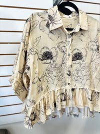 Ecru and Black Floral Print Top | Tilly Entro