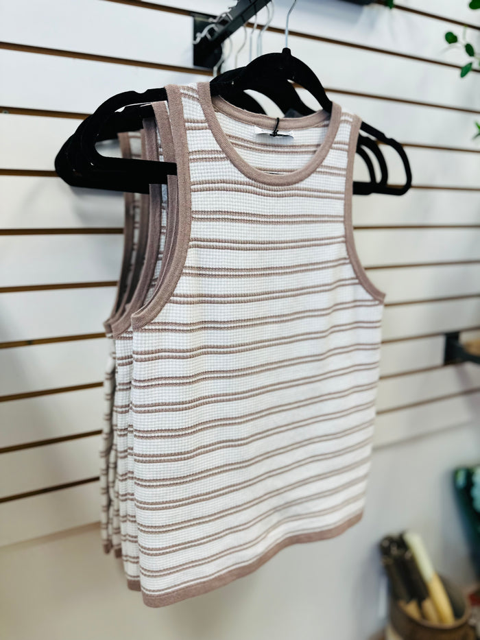 Taupe and Ivory Stripe Tank Top | Izzy Staccato