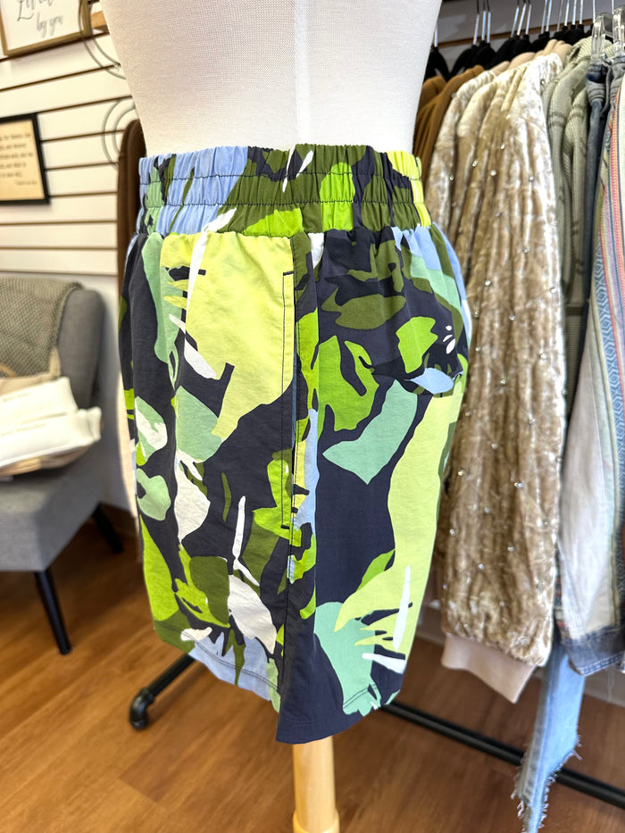 Green and Periwinkle Printed Active Shorts | Boutique Elise | Allison Mono b