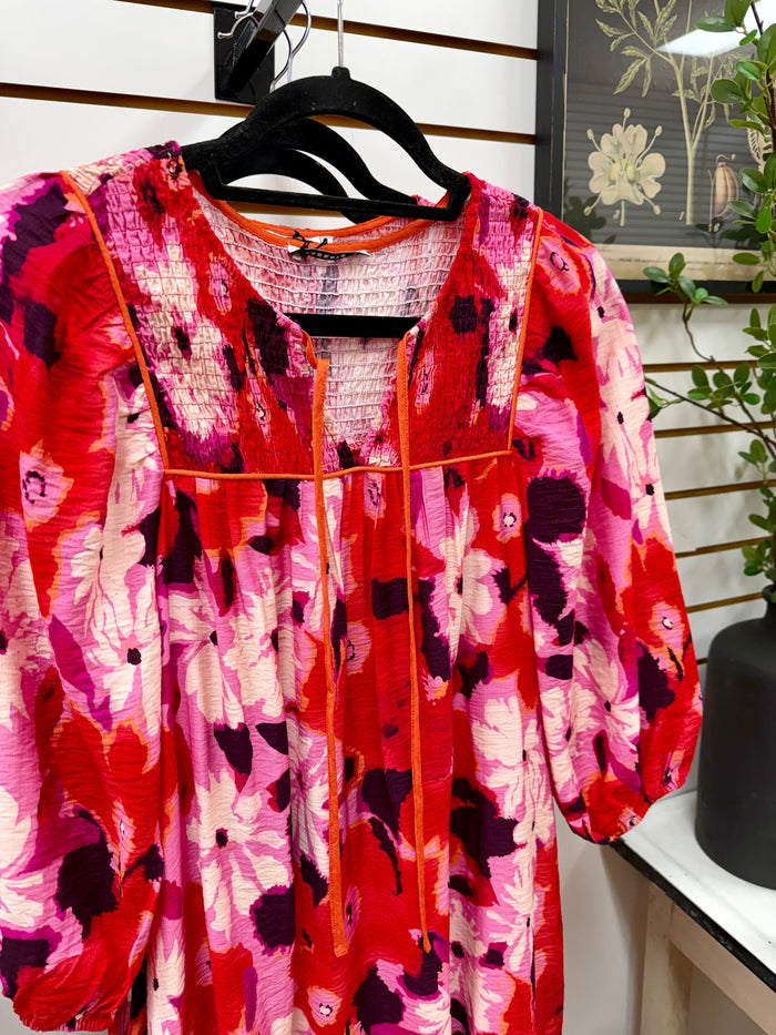 Black Pink and Red Floral Shift Dress | Belle Staccato