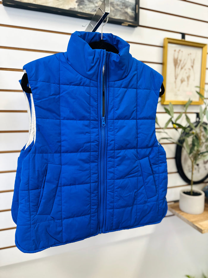 Royal Blue Cropped Puffer Vest | Rachel Very J