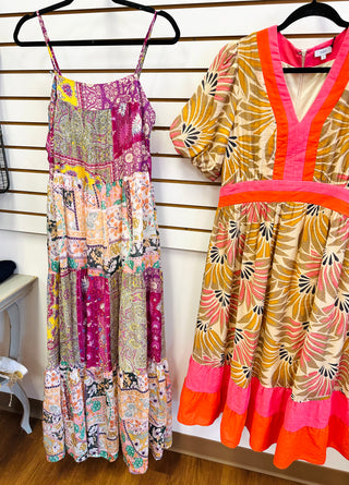 Purple Pink and Yellow Mixed Print Maxi Dress | Mallory Jodifl