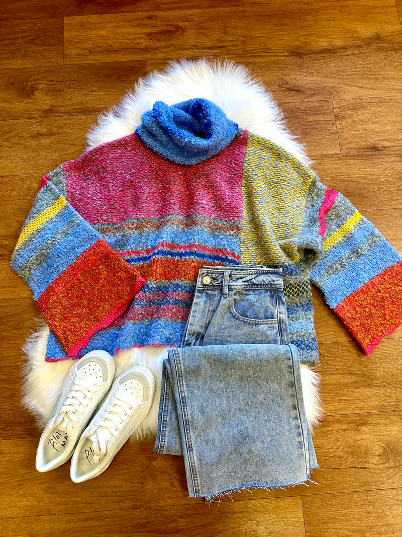Bright Multi-Color Cowl Neck Sweater | Boutique Elise | Sadie fate
