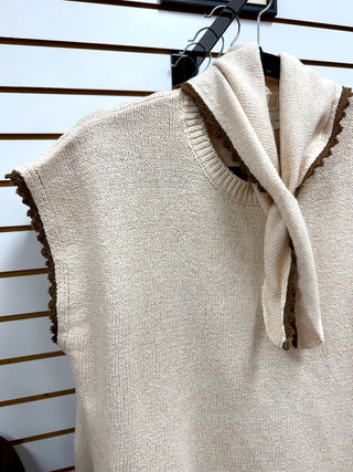 Oatmeal Boxy Sweater with Scarf Detail | Sally Entro