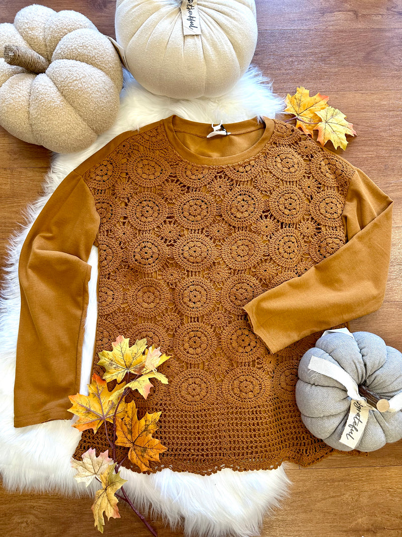 Cinnamon Crochet Detail Long Sleeve Top | Boutique Elise | Shelly heyson