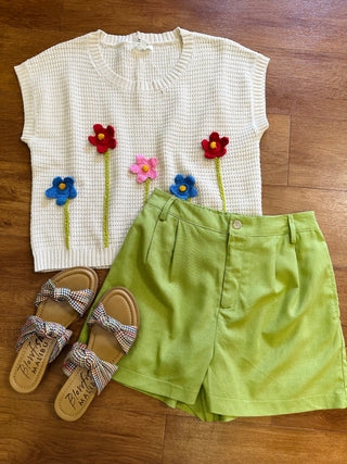 Oatmeal Knit Floral Detail Top | Shaylee Blu Pepper