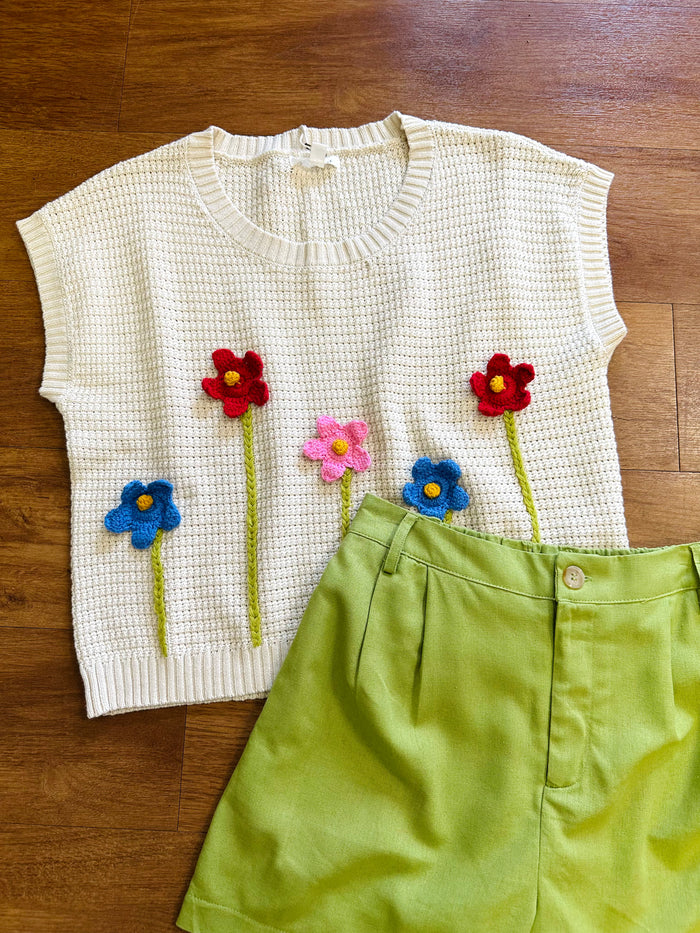 Oatmeal Knit Floral Detail Top | Shaylee Blu Pepper