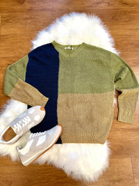 Olive and Navy Colorblock Sweater | Boutique Elise | Shaylee Blu Pepper