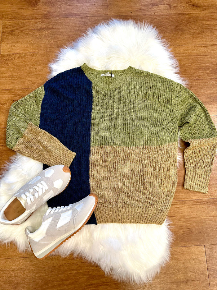 Olive and Navy Colorblock Sweater | Boutique Elise | Shaylee Blu Pepper