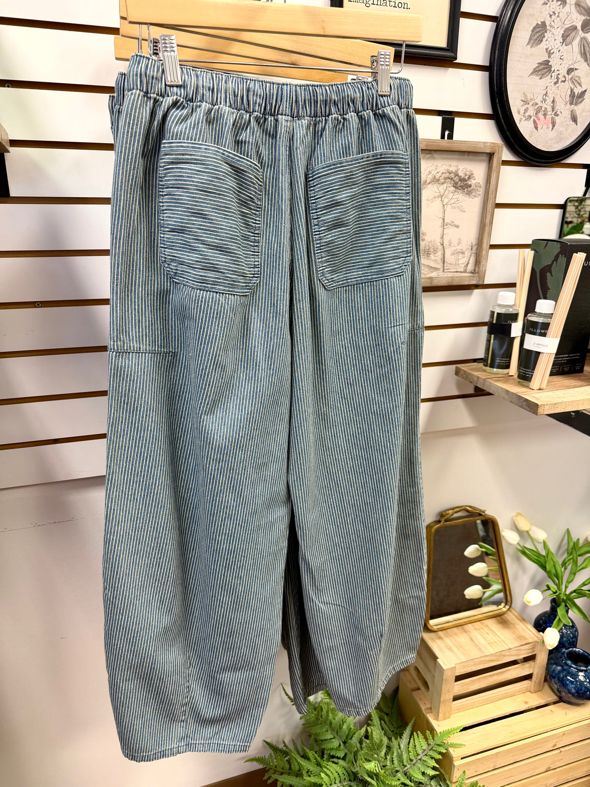 Denim Stripe Parachute Pants | Della Blu Pepper