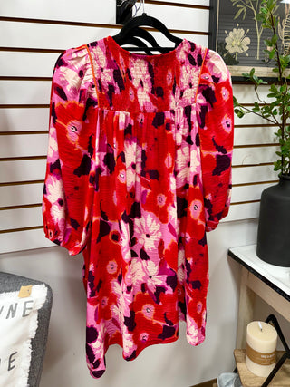 Black Pink and Red Floral Shift Dress | Belle Staccato