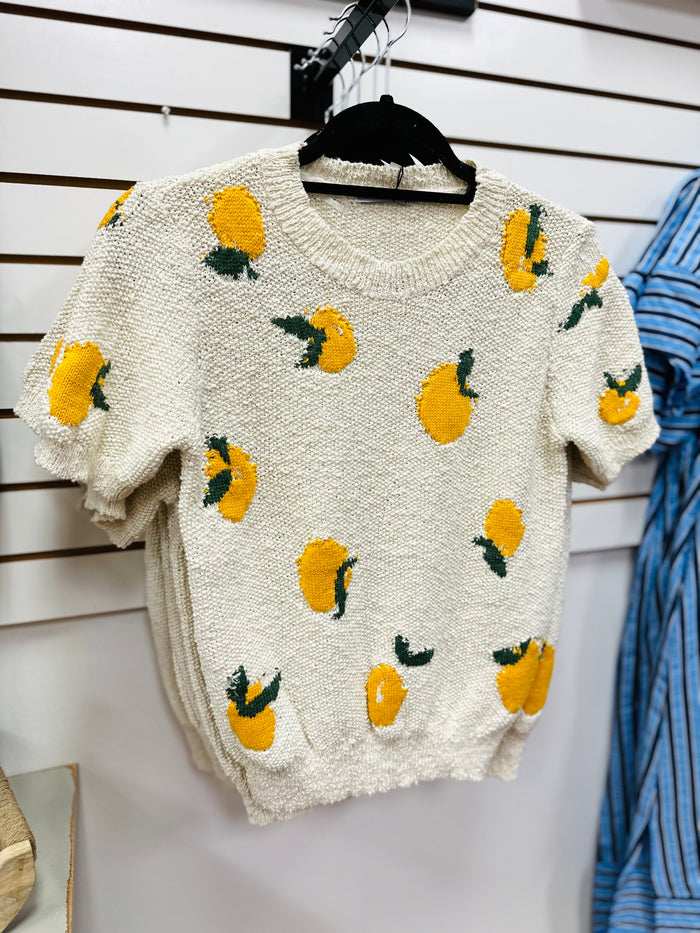 Oatmeal Lemon Lightweight Short Sleeve Sweater | Lenny Staccato
