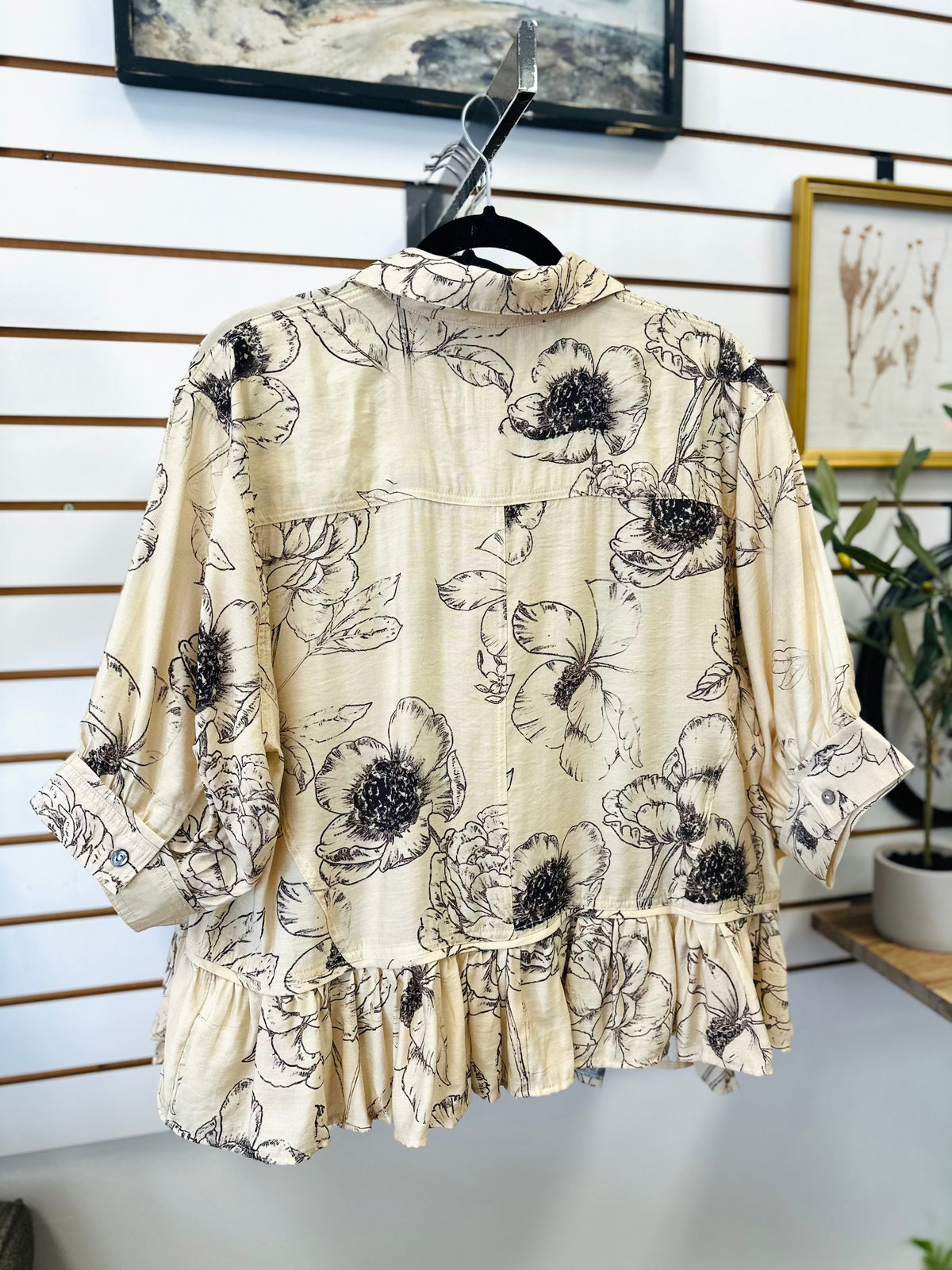 Ecru and Black Floral Print Top | Tilly Entro