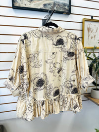 Ecru and Black Floral Print Top | Tilly Entro