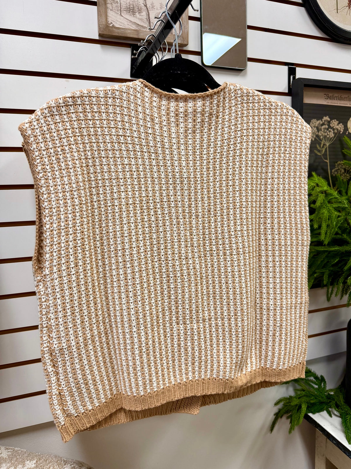 Taupe and Cream Knit Cardigan Vest | Kelsey SoMe