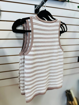 Taupe and Ivory Stripe Tank Top | Izzy Staccato