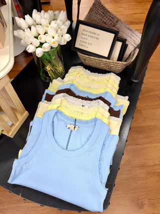 Ribbed Knit Tank Top with Lace Trim | Sadie Cotierra