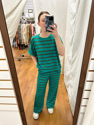 Kelly Green Stripe Lounge Set | Chandler