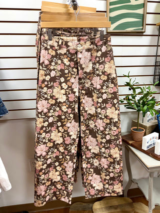 Brown and Pink Floral Print Crop Pants | Callie Entro