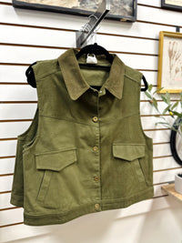 Olive Green Canvas Sleeveless Vest | Samantha Very J
