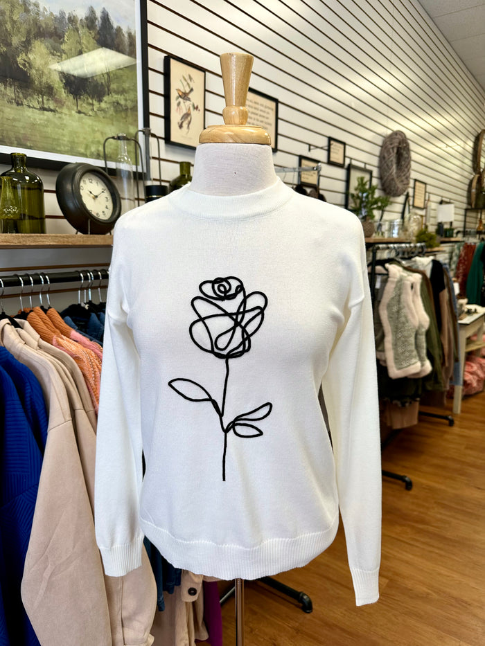 Ivory Lightweight Sweater with Black Floral Detail | Boutique Elise | Rosie Staccato