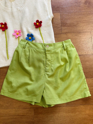 Kiwi Button and Pleat Shorts | Stacy Blu Pepper