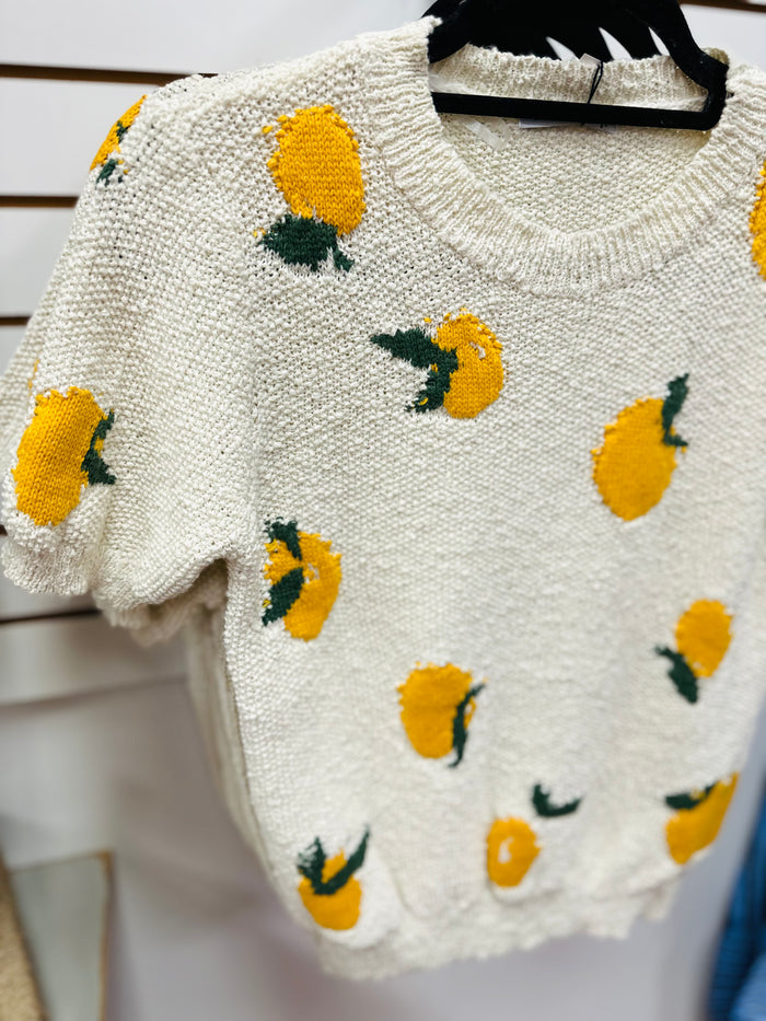 Oatmeal Lemon Lightweight Short Sleeve Sweater | Lenny Staccato