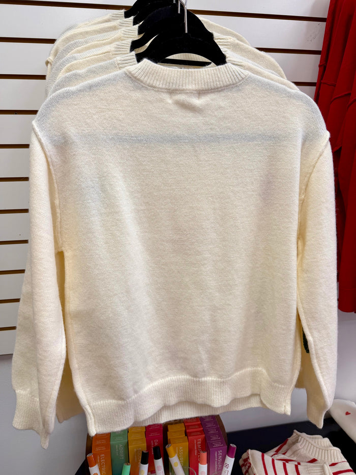 Ivory and Multicolor Hearts Sweater | Hannah Blu Pepper