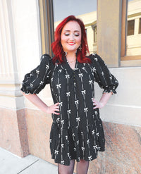 Black Bow Detail Mini Dress | Boutique Elise | Becky Entro