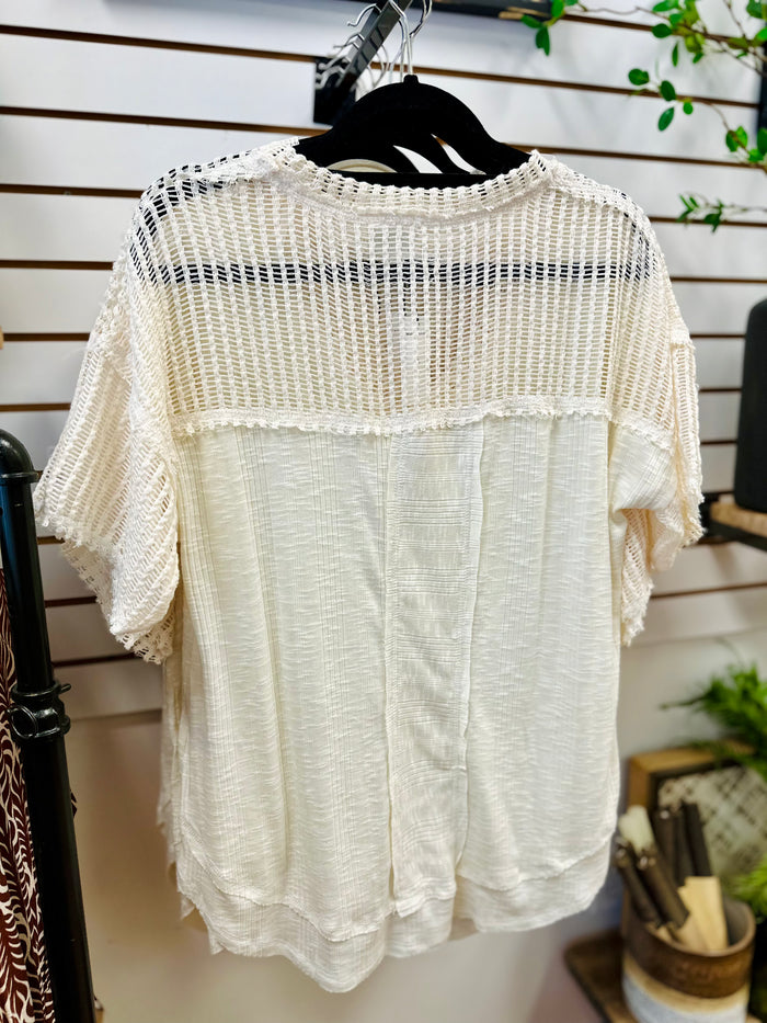 Cream Crochet Detail Short Sleeve Top | Isla
