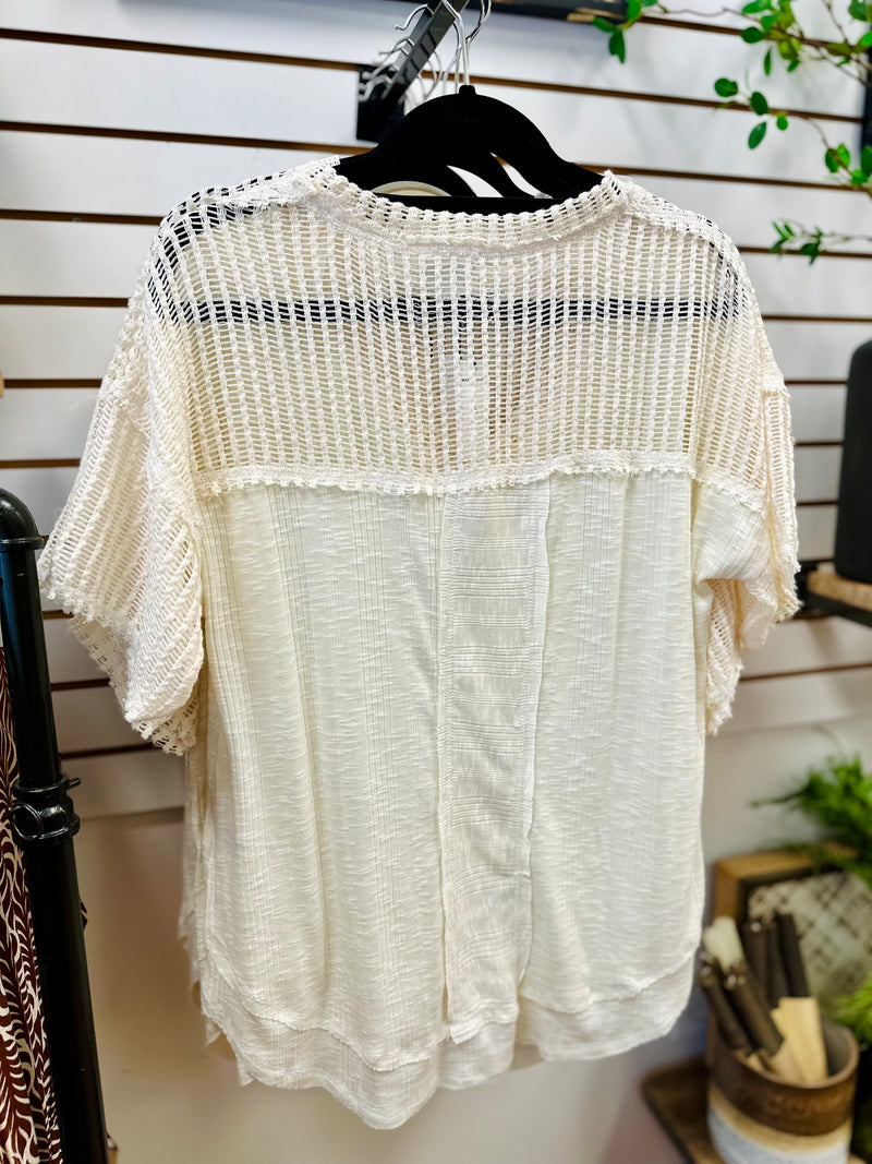Cream Crochet Detail Short Sleeve Top | Isla Very J