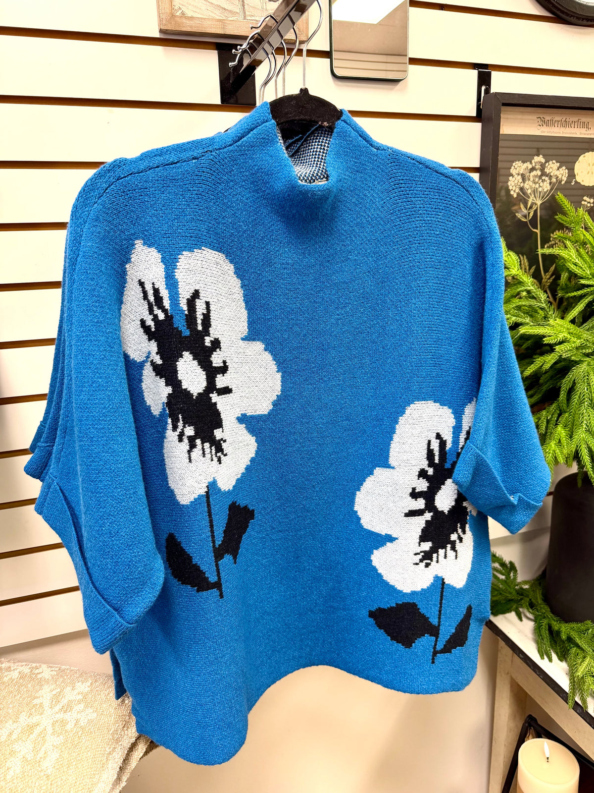 Bright Blue Floral 3 Quarter Sleeve Sweater | Quinn Jodifl