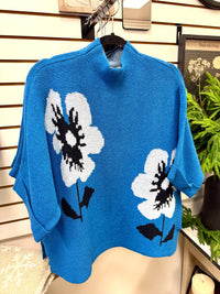 Bright Blue Floral 3 Quarter Sleeve Sweater | Quinn Jodifl