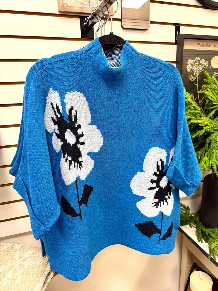 Bright Blue Floral 3 Quarter Sleeve Sweater | Quinn Jodifl