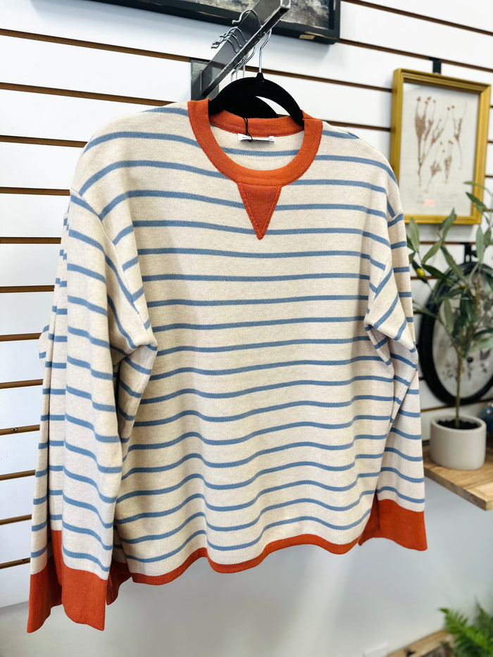 Blue and Orange Colorblock Stripe Top | Maggie Staccato