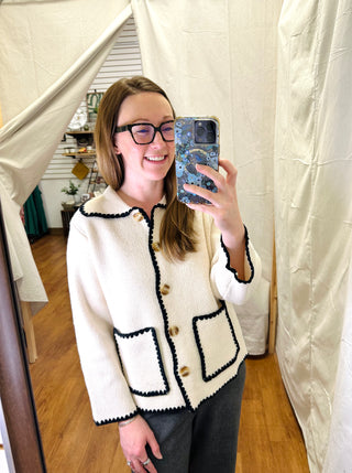 Ecru and Black Stitch Detail Sweater | Boutique Elise | Becca Entro