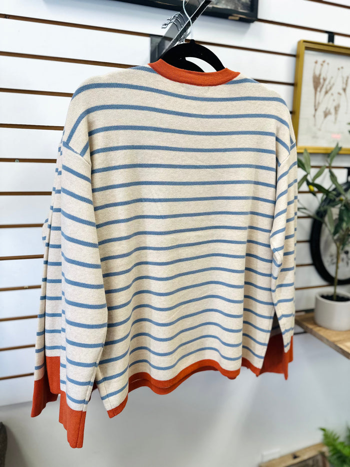 Blue and Orange Colorblock Stripe Top | Maggie Staccato