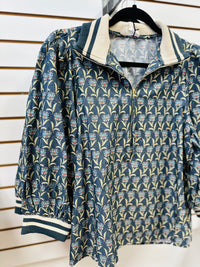 Midnight Blue Grey Printed 3/4 Sleeve Top | Joan Entro
