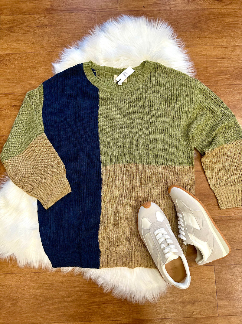 Olive and Navy Colorblock Sweater | Boutique Elise | Shaylee Blu Pepper