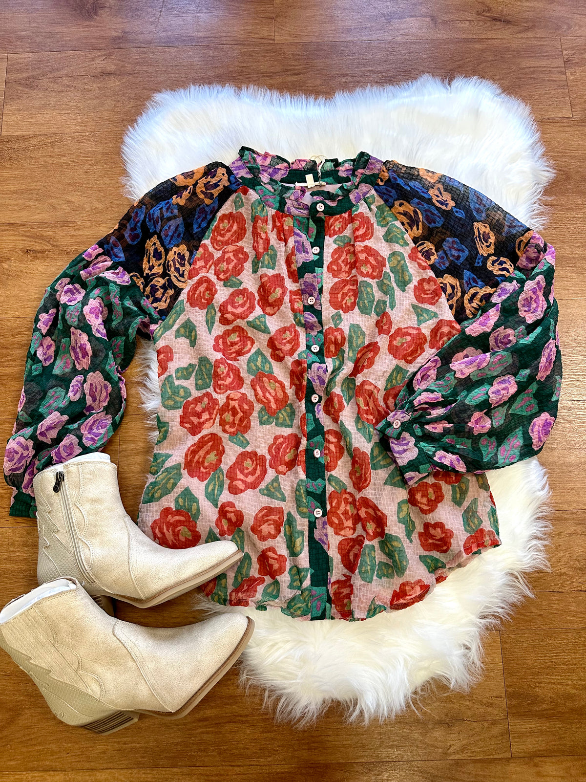 Mixed Floral Print Button-Down Top | Boutique Elise | Riley Jodifl