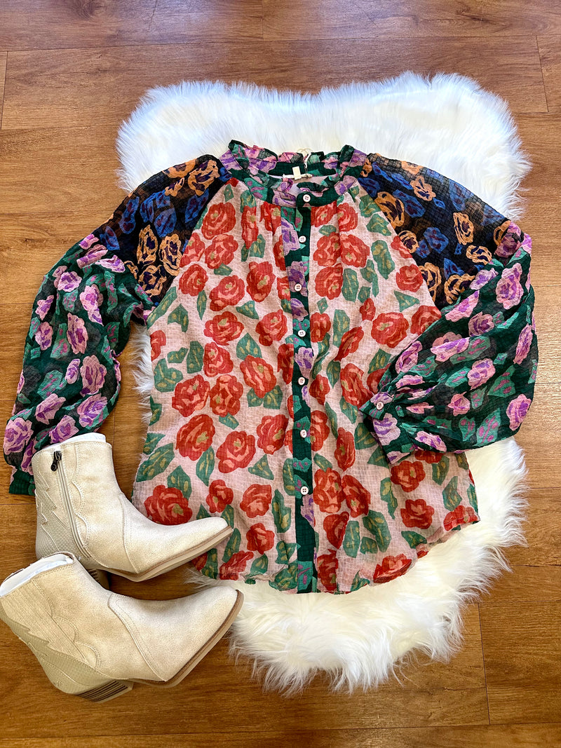 Mixed Floral Print Button-Down Top | Boutique Elise | Riley Jodifl