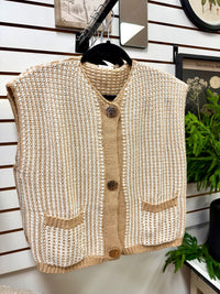 Taupe and Cream Knit Cardigan Vest | Kelsey SoMe