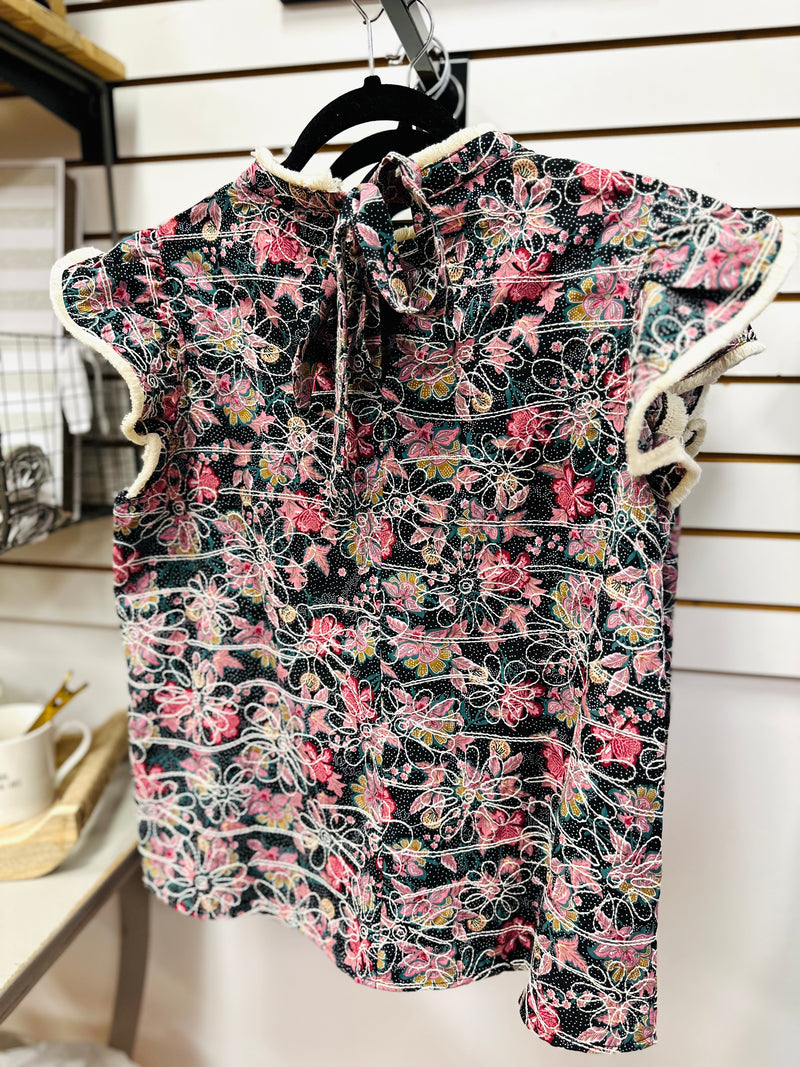 Floral Embroidered Fringe Detail Top | Emery Voy