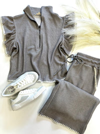Light Grey Stitch Detail Short Sleeve Top | Boutique Elise | Brittany Entro