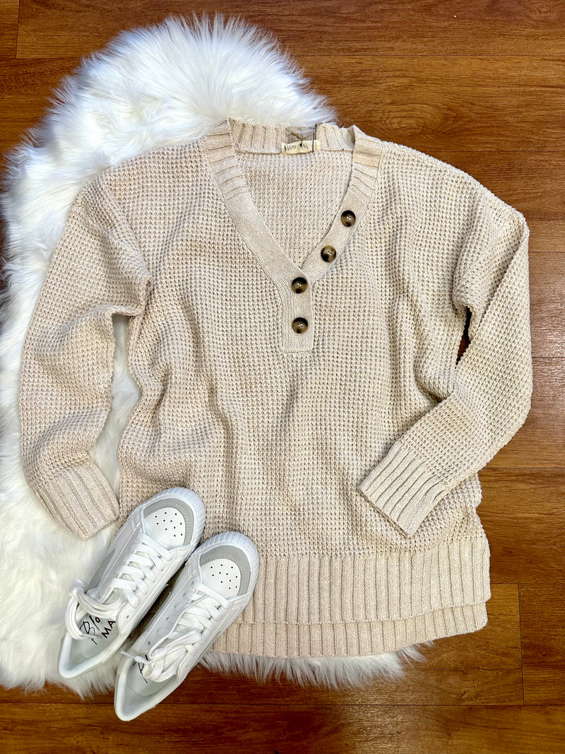 Oatmeal Knit Button Detail Sweater | Boutique Elise | Opal Very J