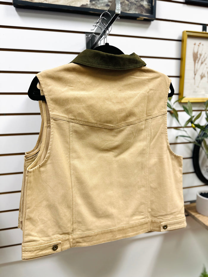 Taupe Canvas Sleeveless Vest | Samantha Very J