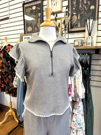 Light Grey Stitch Detail Short Sleeve Top | Boutique Elise | Brittany Entro