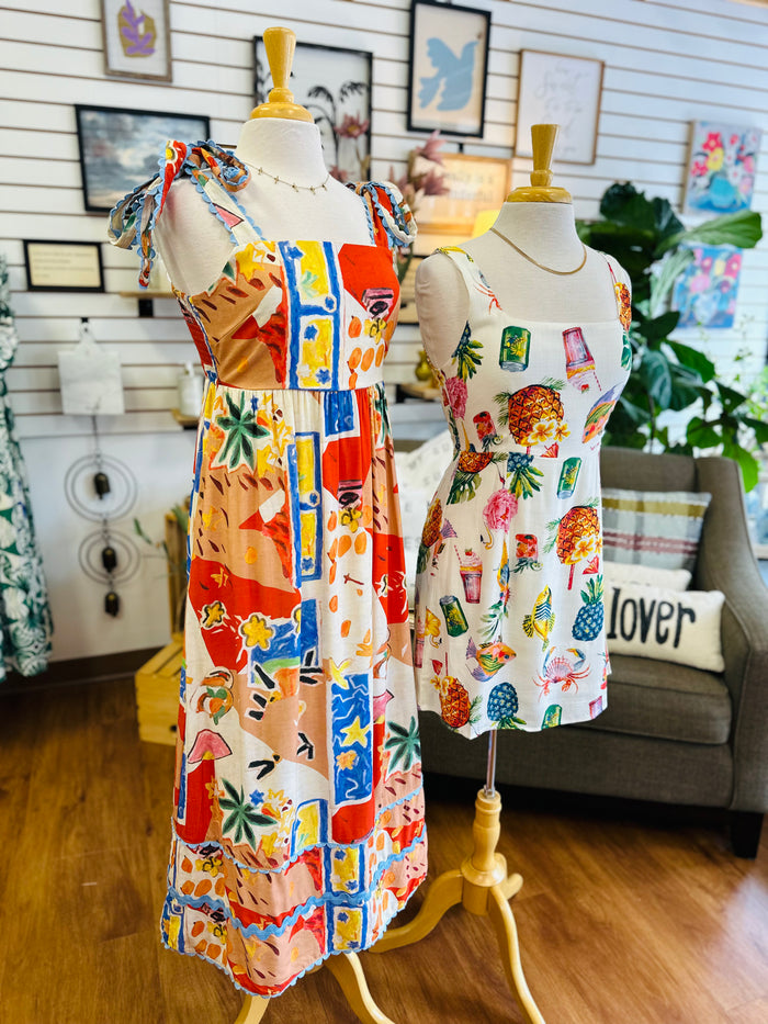 Mannequin picture Off White Tropical Print Mini Dress | Lettie Blu Pepper
