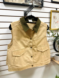 Taupe Canvas Sleeveless Vest | Samantha Very J