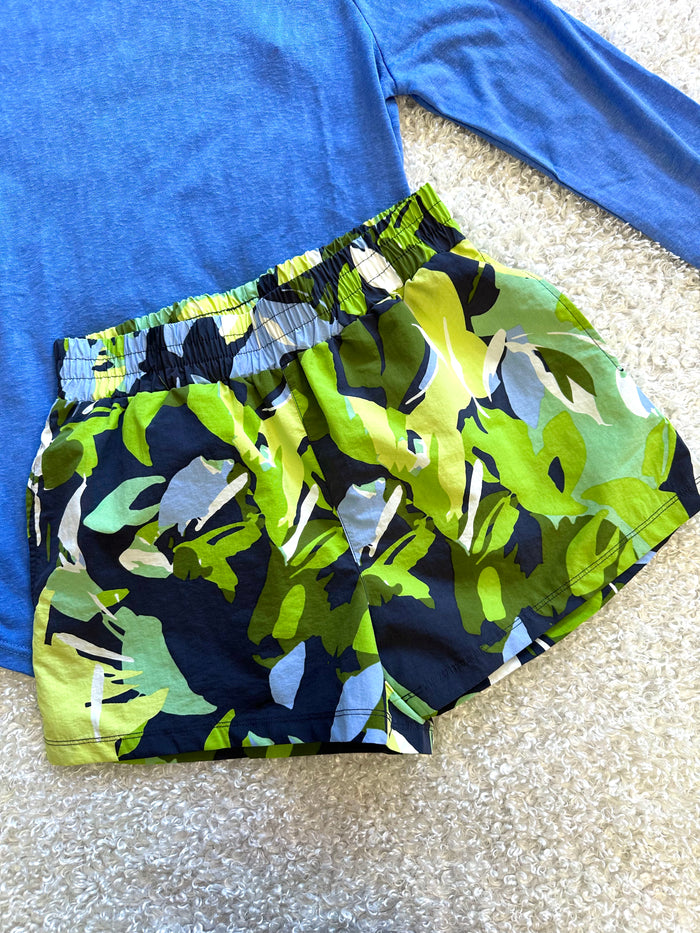 Green and Periwinkle Printed Active Shorts | Boutique Elise | Allison Mono b